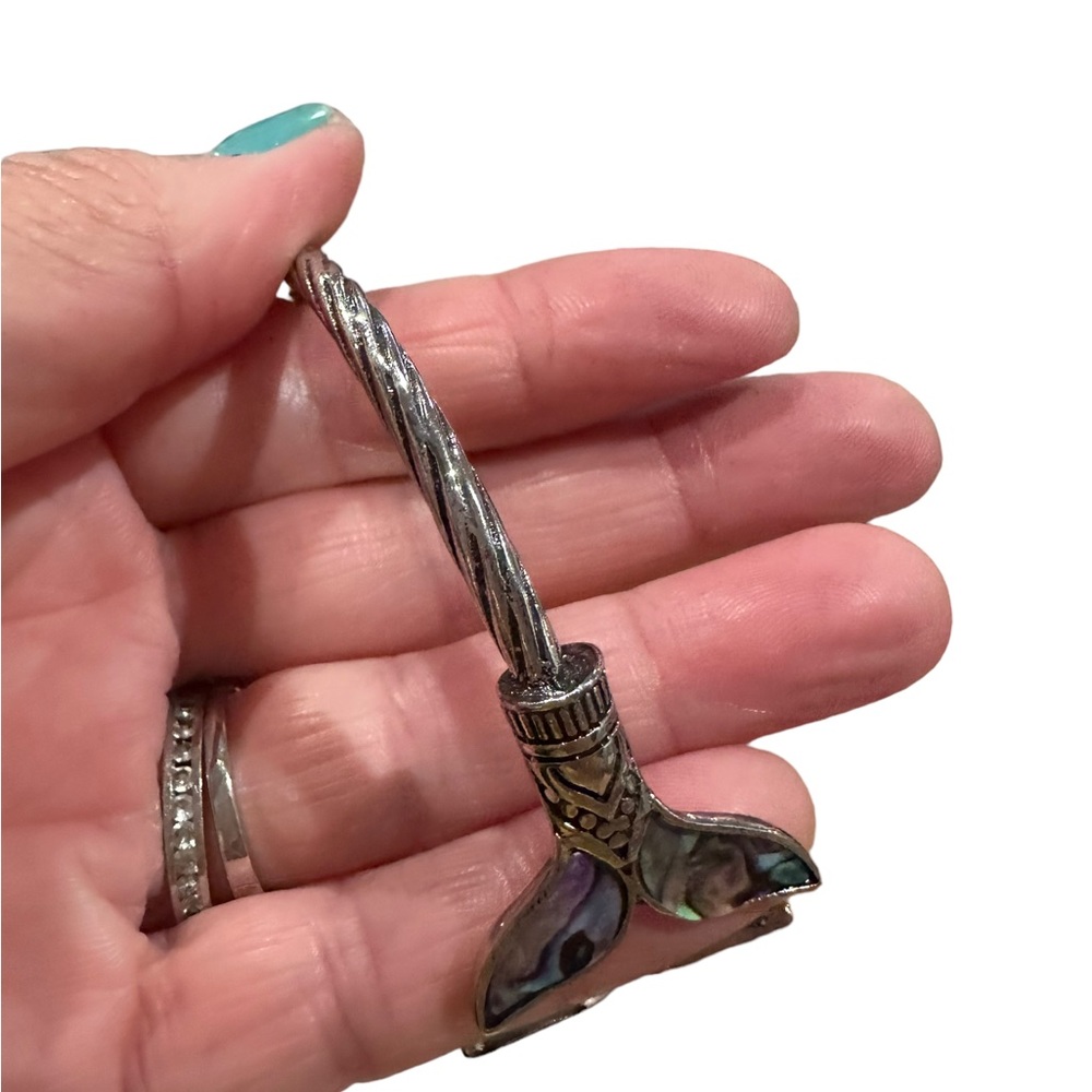 Colorful Whale Tail Decorated Silver Cuff Bracelet - Picture 8 of 8